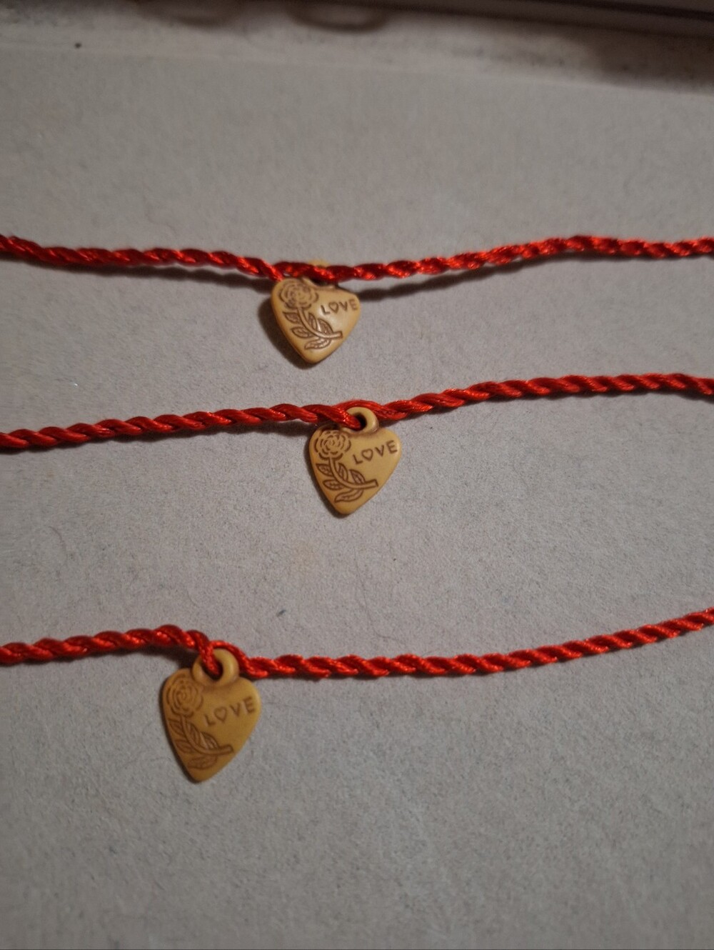 Red Love Heart Charm Bracelet with Wooden Pendant
